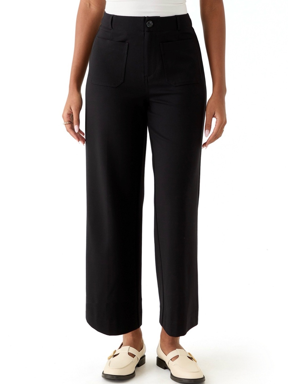 Wonderly Black High-Rise Wide-Leg Pants with Patch Pockets